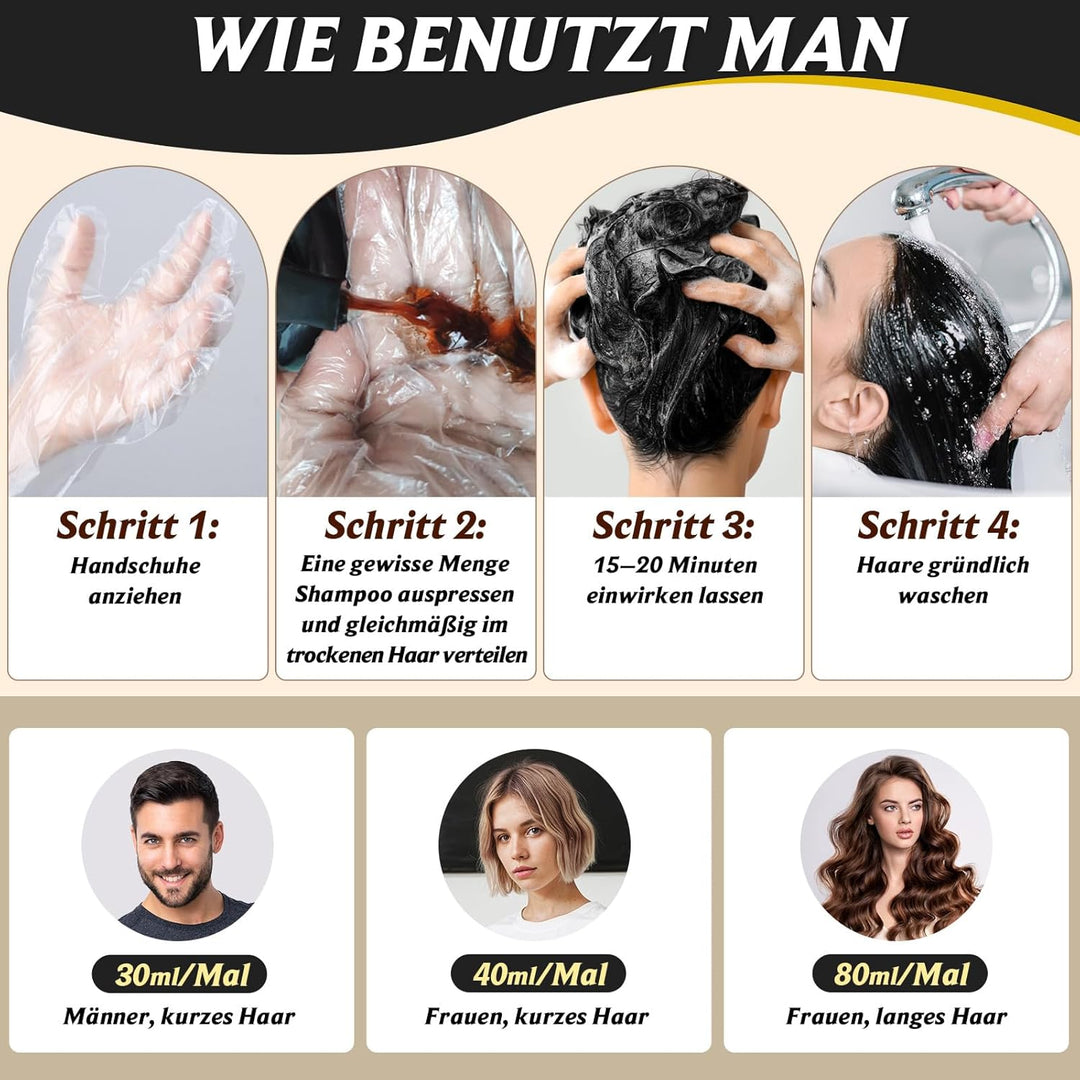 Schwarzes Haarfärbeshampoo für Graues Haar, Sofort Haarfarben Shampoo für Männer und Frauen, Black H