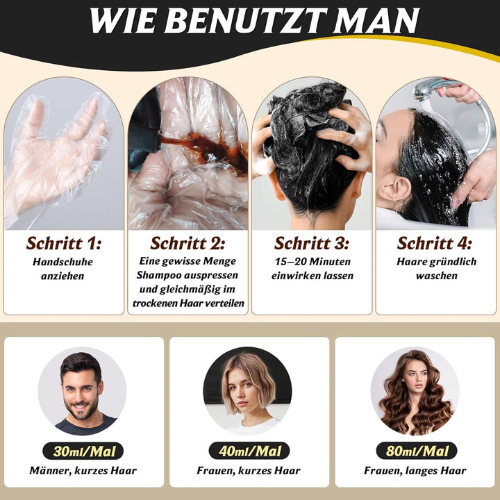 Schwarzes Haarfärbeshampoo für Graues Haar, Sofort Haarfarben Shampoo für Männer und Frauen, Black H