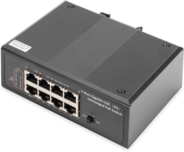 DIGITUS Industrieller 7-Port Gigabit PoE+ Switch mit 1 x PD-Port