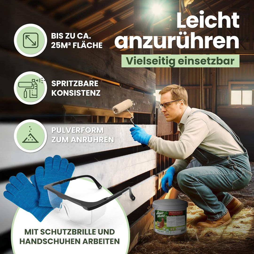 Bundle - 2 kg Eimer Einstreu für Hühner &amp; 1,5 kg Eimer Kalkfarbe weiss - Gemahlene Mineralien zur Ve