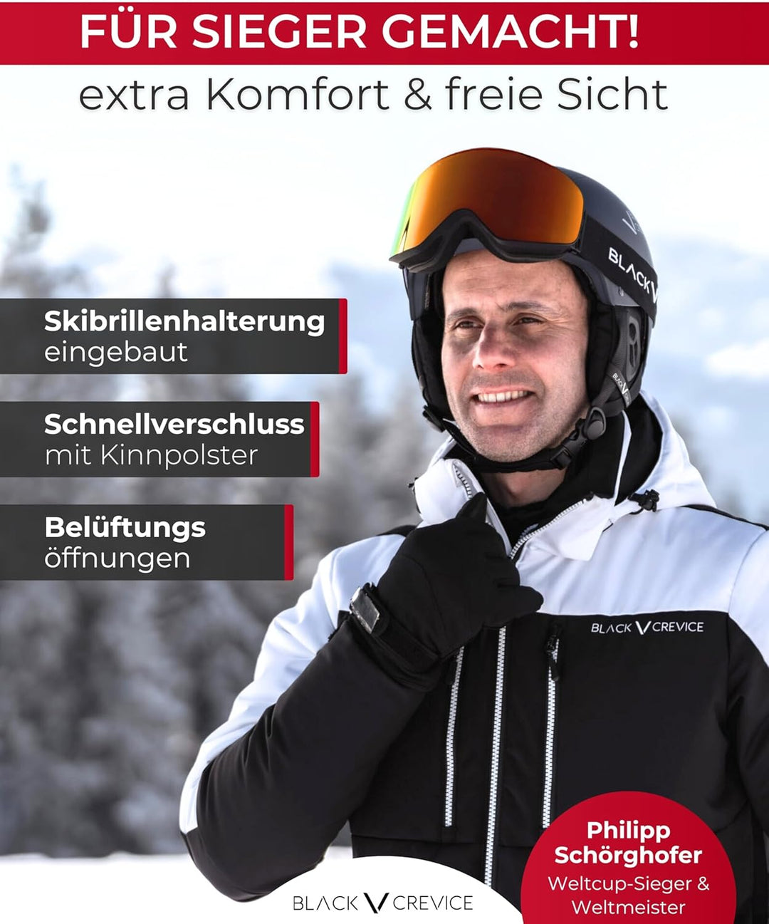 Black Crevice Skihelm Kitzbühel I Ski-Helm in sportlichem Design I Skihelm Herren & Damen I Skihelm