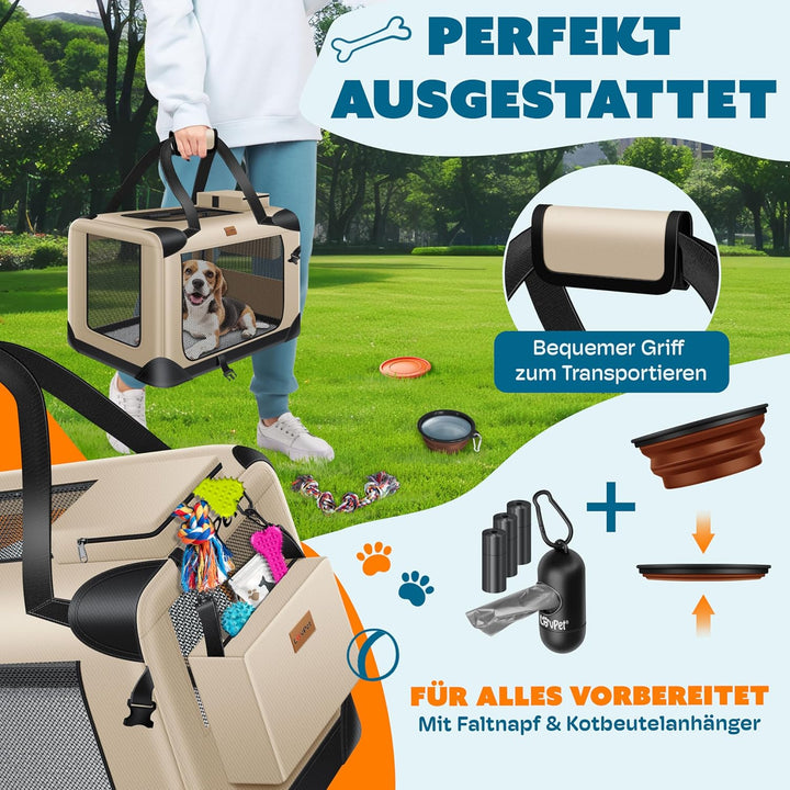 Lovpet® Transportbox Hund Katze Transporttasche XXXL 102x69x69cm | Hunde-Tragetasche Faltbare Katzen