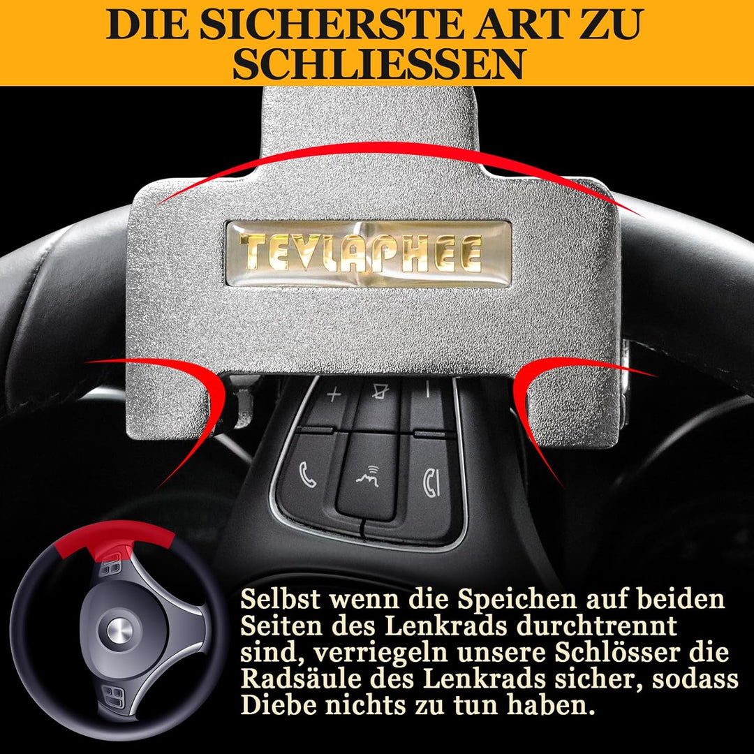 Tevlaphee Riegel Lenkradkralle mit Alarm, 120dB, Lenkradschloss, Lenkradsperre, Lenkradkralle für Au