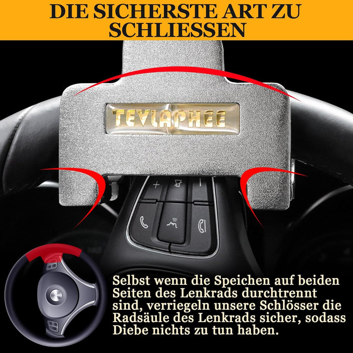 Tevlaphee Riegel Lenkradkralle mit Alarm, 120dB, Lenkradschloss, Lenkradsperre, Lenkradkralle für Au