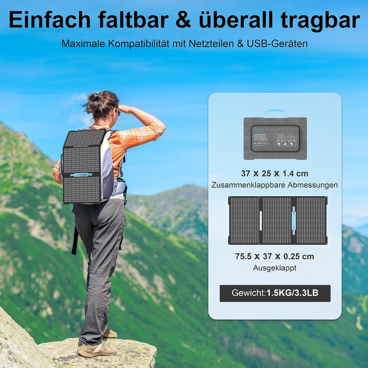 45W Tragbares Solarpanel Ladegerät mit USB-C PD 3.0 & USB-A QC 3.0, IP67 Wasserdicht für Powerbank,