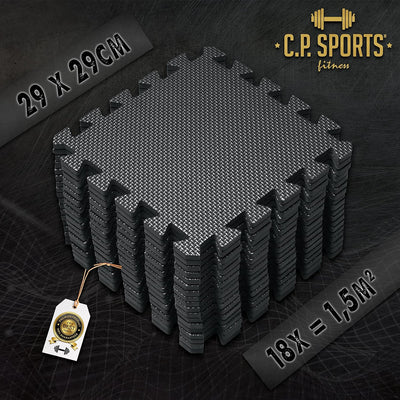 C.P.Sports Puzzlematte – 18 Teile = 1,5 m² | Bodenschutzmatte, Fallschutzmatte, Trainingsmatte | Eva