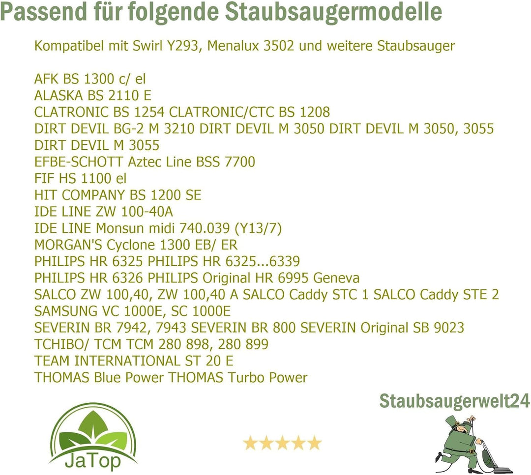 30 Staubsaugerbeutel kompatibel mit Swirl Y293 geeignet für Dirt Devil Serie Classic Severin BR 7942