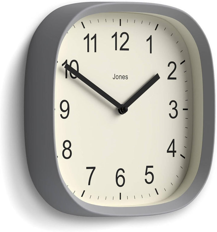 JONES CLOCKS Quadratische Retro-Wanduhr aus hochwertigem Acryl, Sprite' in Grau, 25 x 25 x 5 cm 25 x