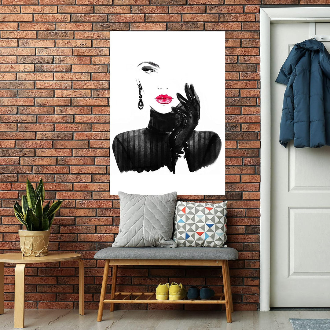 wandmotiv24 Poster als Wanddeko, Grösse Din A1, Model Gemälde, Rot, Fashion, Frau, Frauen Lippen, Ma
