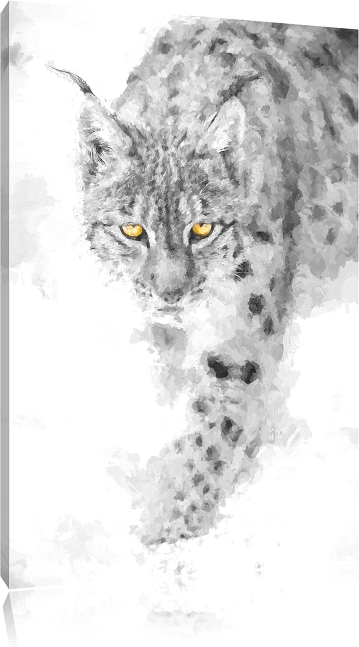 wachsamer Luchs im Schnee schwarz/weiss Deluxe Format: 100x70 cm auf Leinwand, XXL riesige Bilder fe