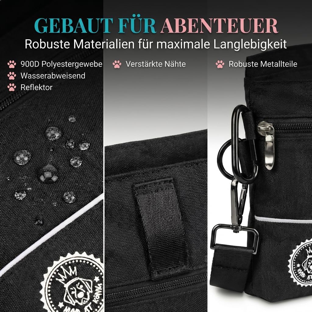 HUND IST KÖNIG® Leckerlietasche für Hunde mit Einhand-Magnet-Verschluss, 2 Zip-Fächer, herausnehmbar