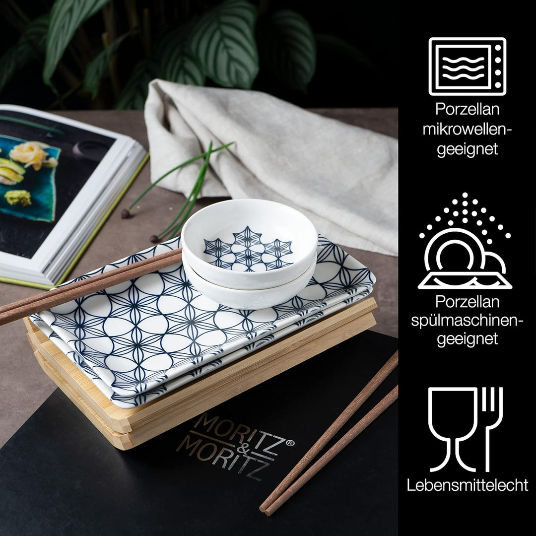 Moritz & Moritz Sushi Geschirr Set für 2 Personen - 10 Teile - Sushi Servierset mit 2x Sushi-Teller,