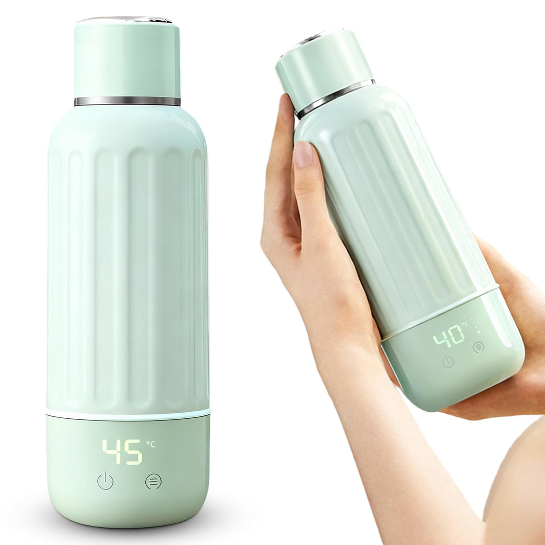 Tragbarer Flaschenwärmer Baby Unterwegs, Akku Thermoskanne 500ml, 37-55 °C Einstellbar, Mobiler Milc