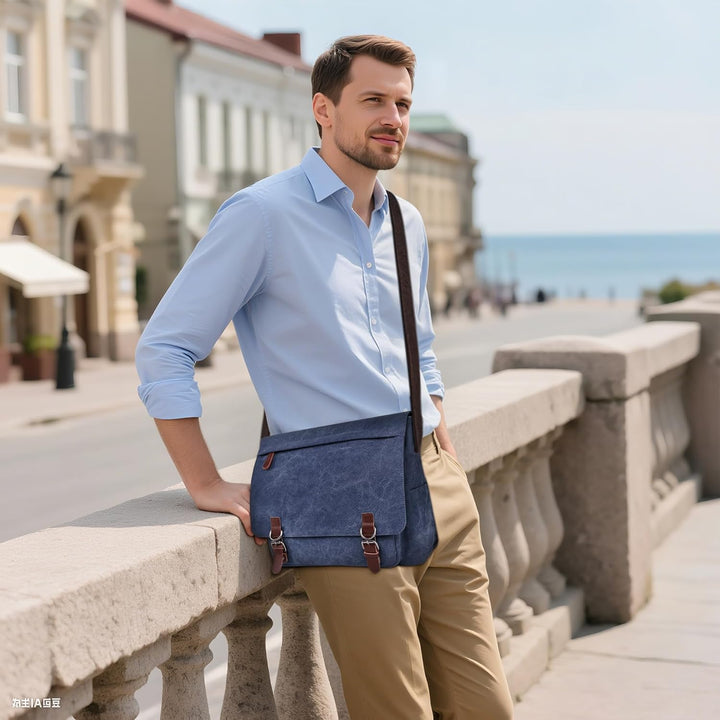 DORRISO Herren Umhängetasche Mode Schultertasche Leinwand Schultertaschen für 13.3 Zoll Laptop Kurie