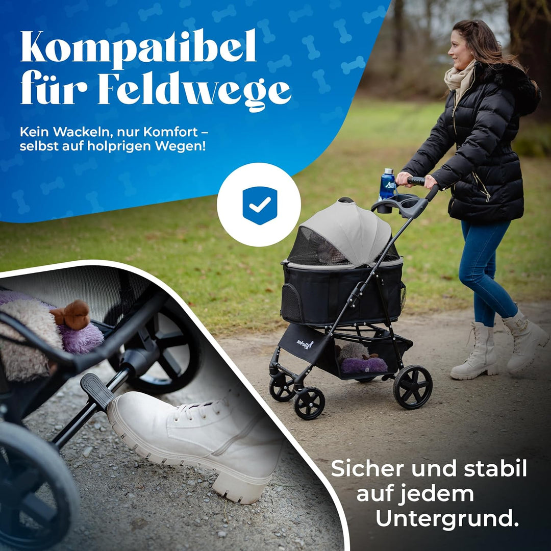 Tierbox Hundebuggy Hundewagen klappbar mit QuikFold, einfacher Transport, Traglast bis 15 kg - Grau,