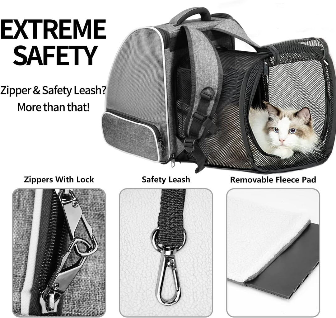 PENCCOR Erweiterbar Katzenrucksack Hunderucksack Haustierrucksack belüftet mit Sicherheitsleine & Ra