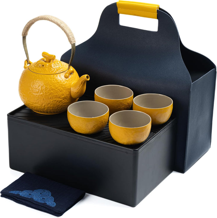 TEANAGOO Teekanne Tragbares japanisches Teeset für Frauen, orangefarbenes Reise-Keramik-Teeset, 1 Te