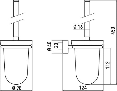 Emco Rondo 2 Toilettenbürsten-Garnitur, Glas satiniert-chrom, Toilettenbürste mit Bürstenhalter, Wan