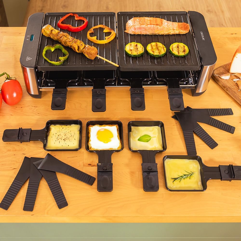 Cecotec Raclette Cheese&amp;Grill 16000 Inox Black, 8 Personen, 1400 W Grill, 40 x 22 cm, einstellbares