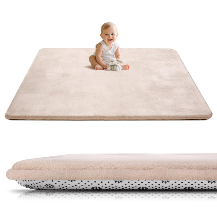 Krabbelmatte Baby 150×180cm, 3cm Dicke Schaumstoff Spielmatte, Ultraweiche Stütze und Plüschiges Gef