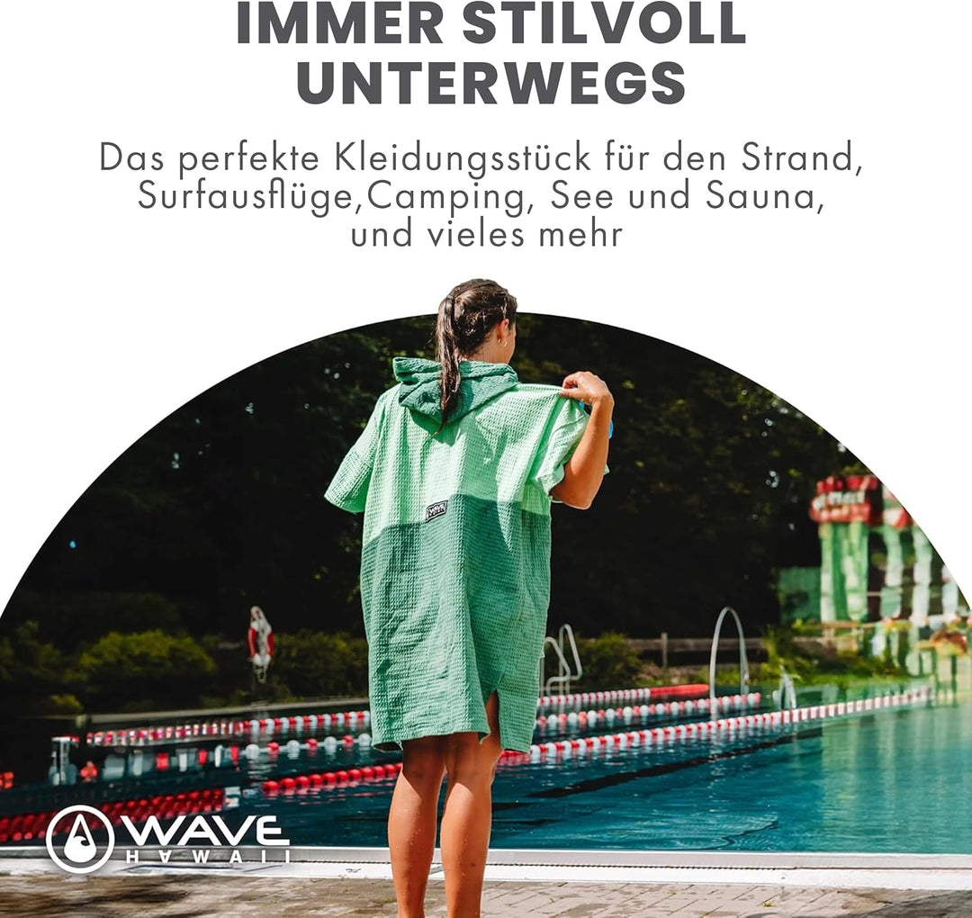 WAVE HAWAII Bade-Poncho Damen & Herren Breese | Grösse S/M, 155-185cm I 100% Baumwolle Surf-Poncho E