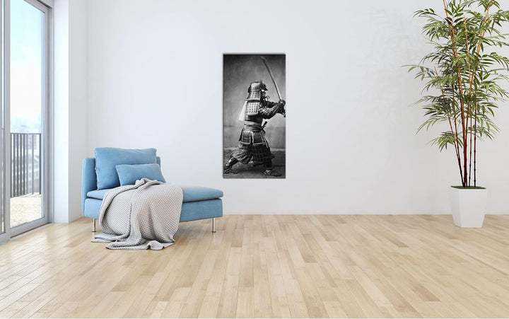 kampfbereiter Samurai-Krieger Panorama 80x40 cm als Leinwandbild, Motiv fertig gerahmt auf Echtholzr