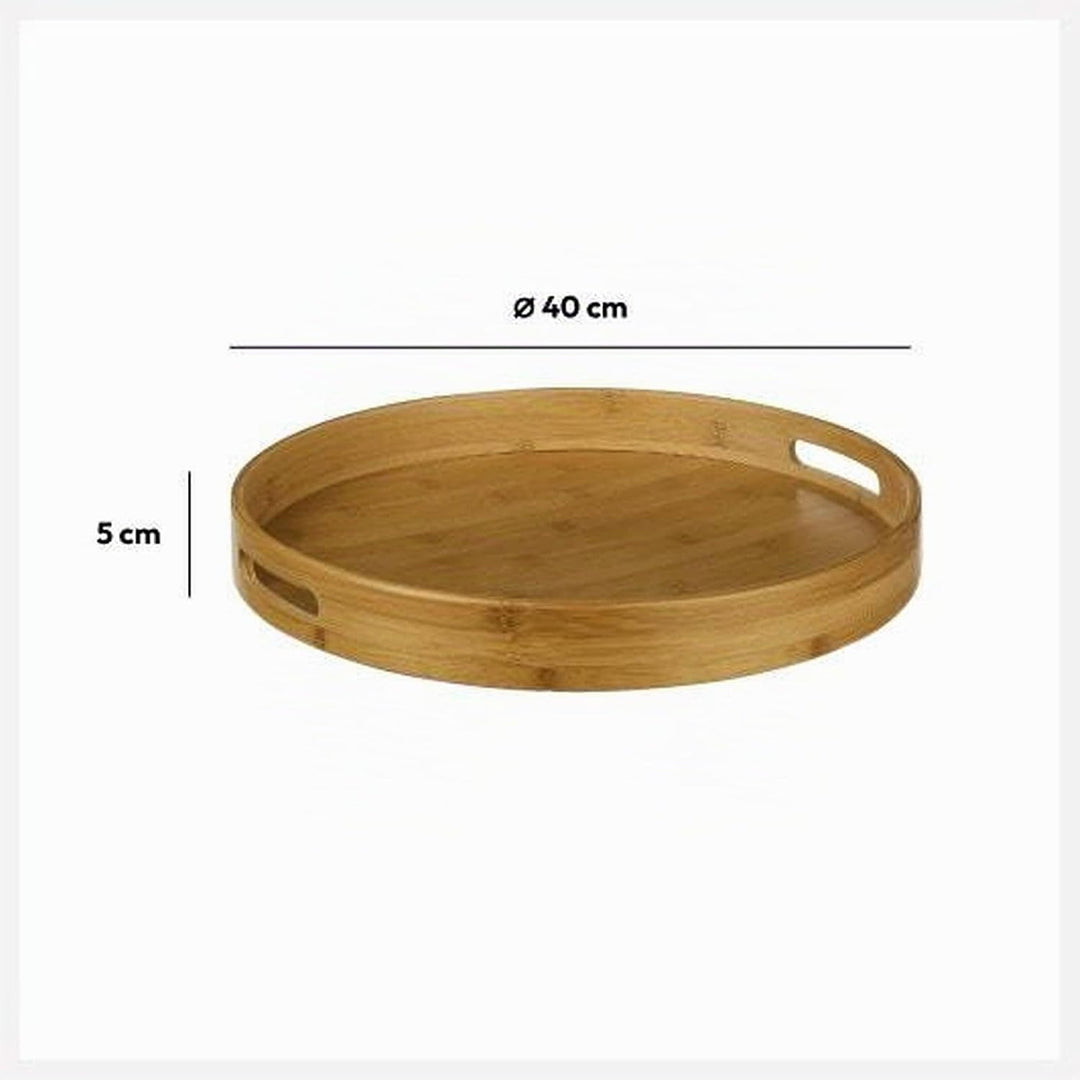 5five – Rundes Serviertablett aus Bambus – 40 cm Durchmesser, mit Griffen – Für Küche, Frühstück, Vo
