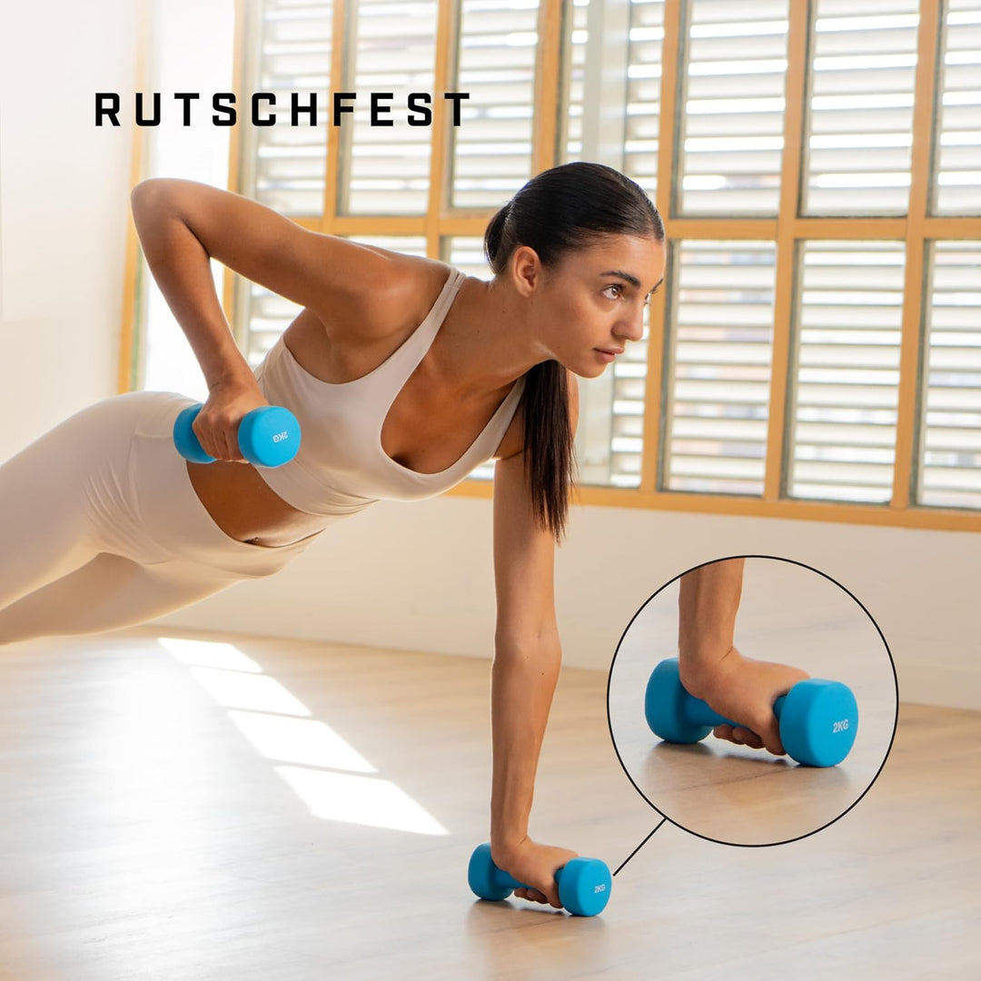 KG Physio Hantelset mit A3-Übungsposter - Neopren Kurzhanteln 2er Set - Fitness Gewichte aus Gusseis