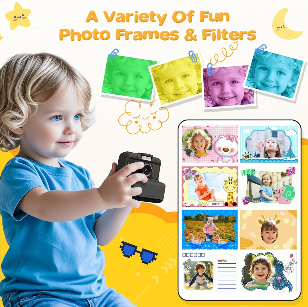 CAMCLID Sofortbildkamera Kinder, 3,0 Zoll Bildschirm, 48MP Kamera 2,5K Schwarz, 2,5K Schwarz