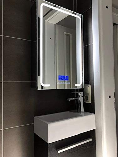 LED Spiegelschrank 60x40 Edelstahl Bluetooth Radio Temperatur Uhr Badezimmer WC
