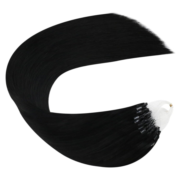 Ugeat Micro Extensions Echthaar Schwarz 1g/Strähnen Haarverlängerung mit Microrings Farbe 1 Schwarz