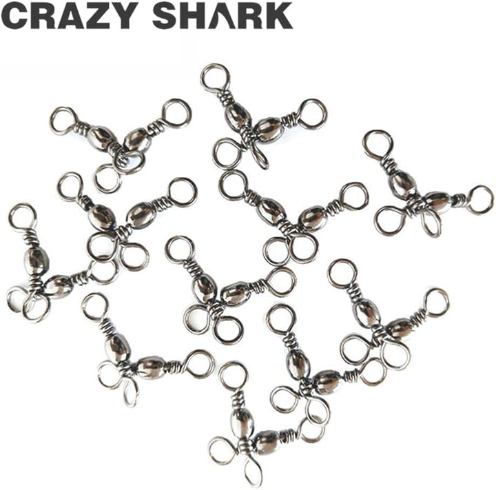 CRAZY SHARK 50 Stück Angelwirbel Wirbelsortiment Angeln Edelstahl Barrel Wirbel Angel-Zubehör Set Sc