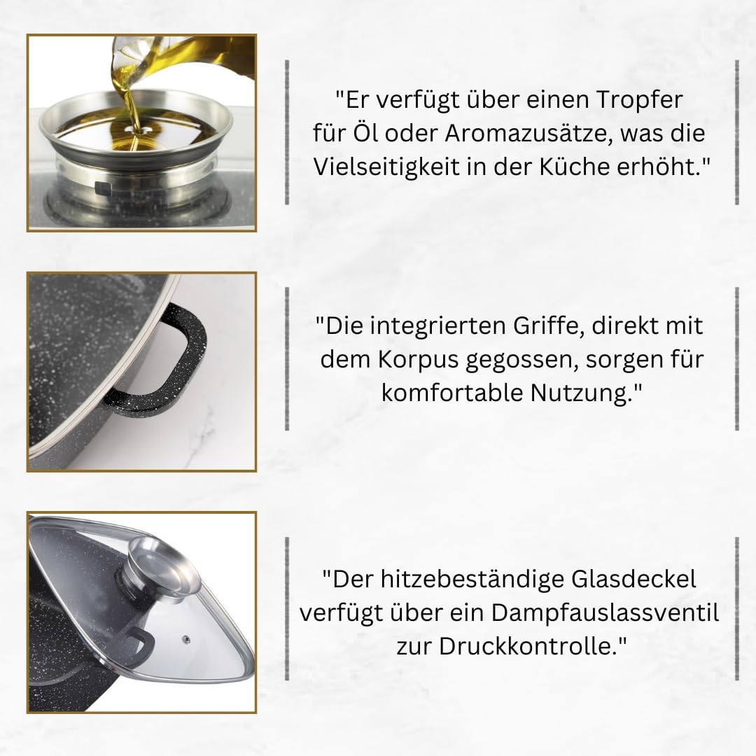 Goldmann 28cm Quadratischer Alu-Guss Bräter (6.5L) mit Glasdeckel, Keramik, Induktion, Aromaknopf, P