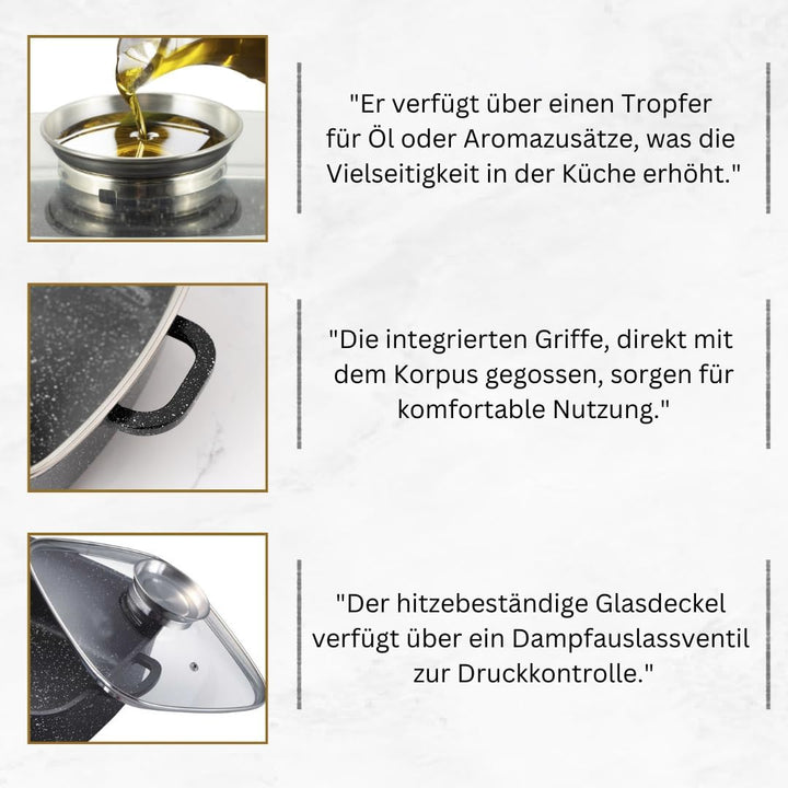 Goldmann 28cm Quadratischer Alu-Guss Bräter (6.5L) mit Glasdeckel, Keramik, Induktion, Aromaknopf, P