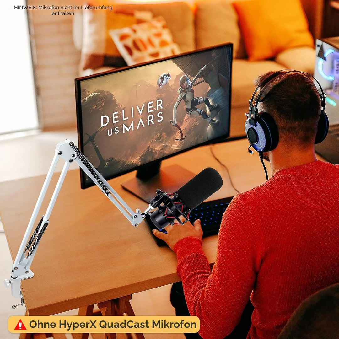SUNMON Weisser Mikrofon Arm für HyperX QuadCast S, QuadCast S2 Mic Boom Arm Ständer mit Mikrofon Sch