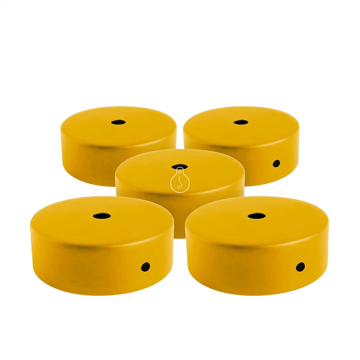 AMARCORDS - 5 Baldachin rosetten aus Metall, Farbe SENF, Lampengehäuse komplett mit Kabelklemmenzube