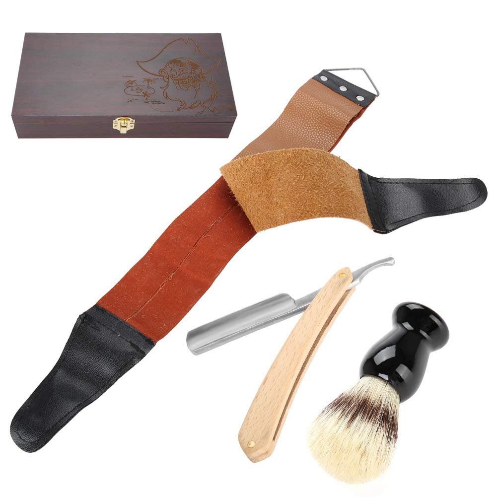Rasiermesser Set, 3-Teilig – Handrasierer–Rasierpinsel – Rasierspitzer Gürtel – Geschenkbox Aus Holz