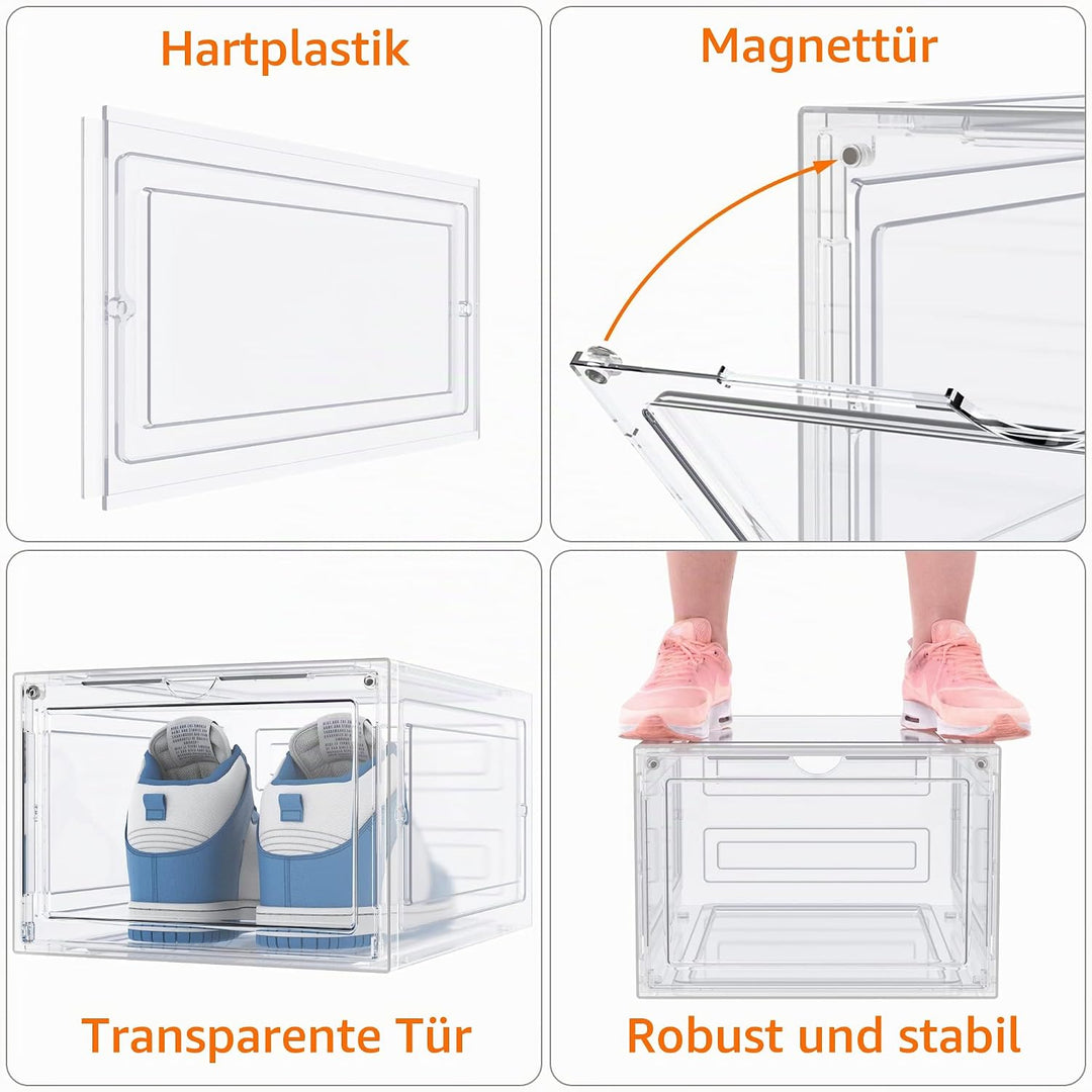 HOMIDEC Schuhboxen Stapelbar Transparent, 8 Stück Hartplastik Schuhkarton mit Deckel, Schuhaufbewahr