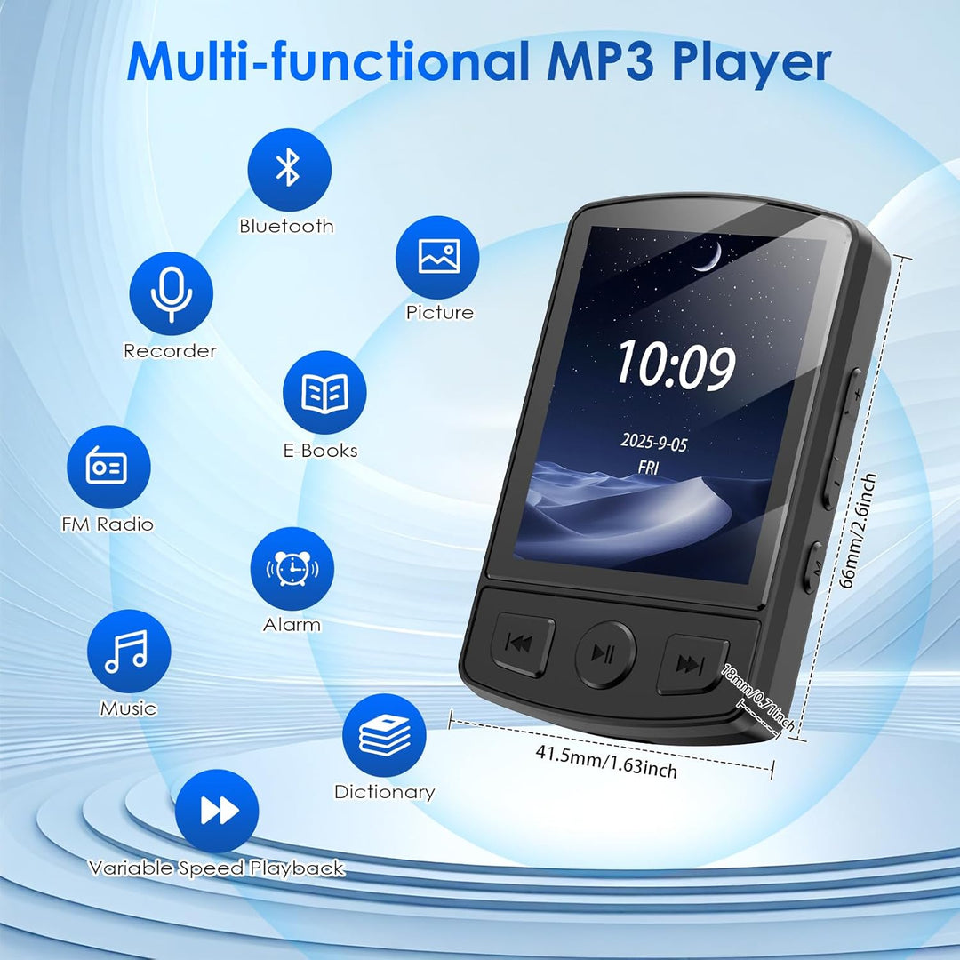 Gueray 64GB Bluetooth MP3-Player Tragbarer Clipstil MP3 Player Digitaler Musikspieler mit HiFi-Sound