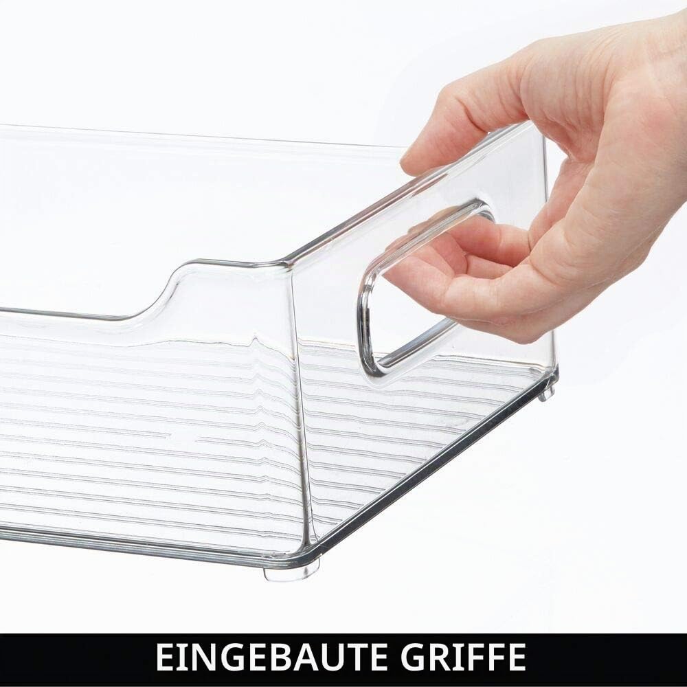 mDesign 4er-Set Ablagebox mit integrierten Griffen – transparente Aufbewahrungsbox mit ansprechendem