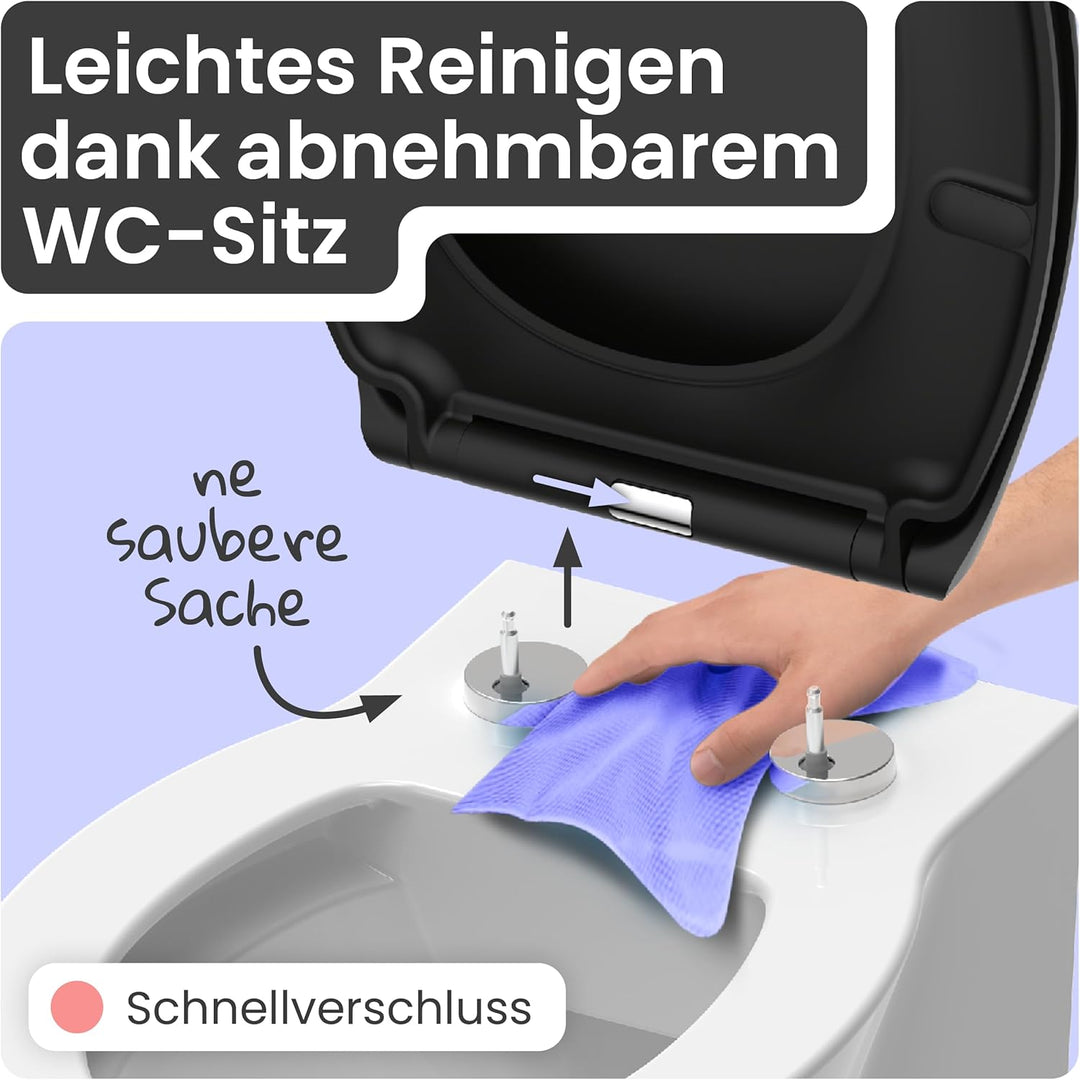 instmaier Helma | Toilettendeckel mit Absenkautomatik | Schwarz | TÜV geprüft | Ovale Form | Toilett