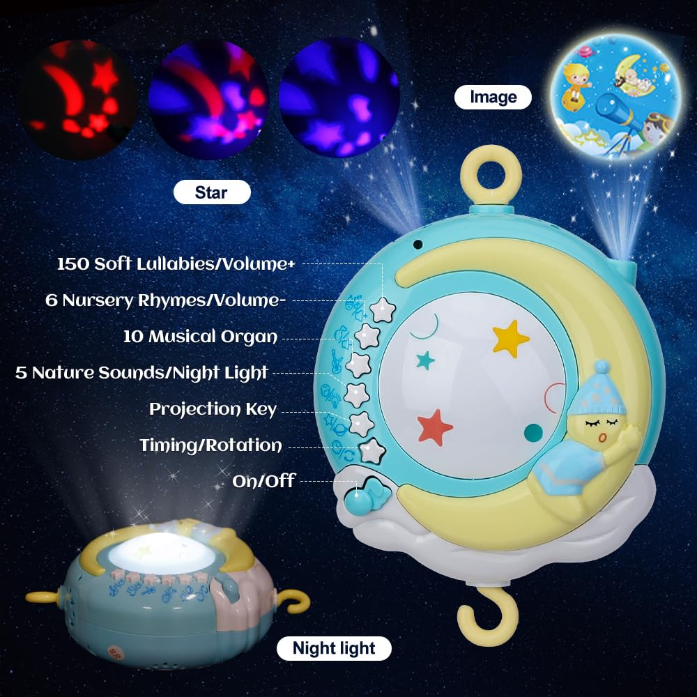 Mini Tudou Baby Mobile, Babybett mit Musik und Licht, Timing-Funktion, Projektor, Fernsteuerung, Bab
