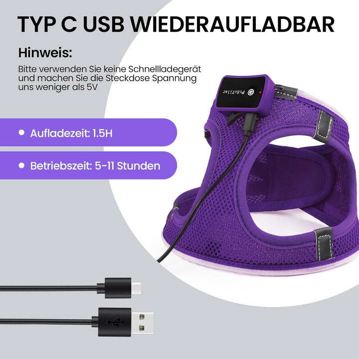 PcEoTllar Hundegeschirr Leuchtend, Leuchtgeschirr LED Aufladbar & Reflektierendes, Beleuchtetes Leuc