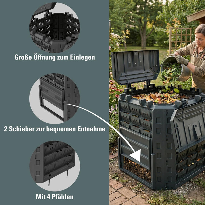 Prosperplast Komposter Compobox 310 L – Gartenkomposter aus robustem Kunststoff, einfache Montage, g