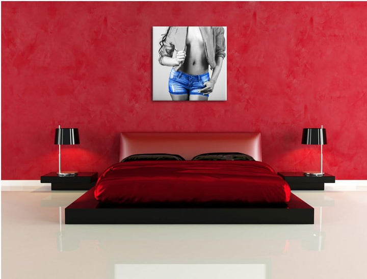 Pixxprint Sexy Frau mit Hotpan als Leinwandbild/Grösse: 70x70 cm/Wandbild/Kunstdruck/fertig bespannt