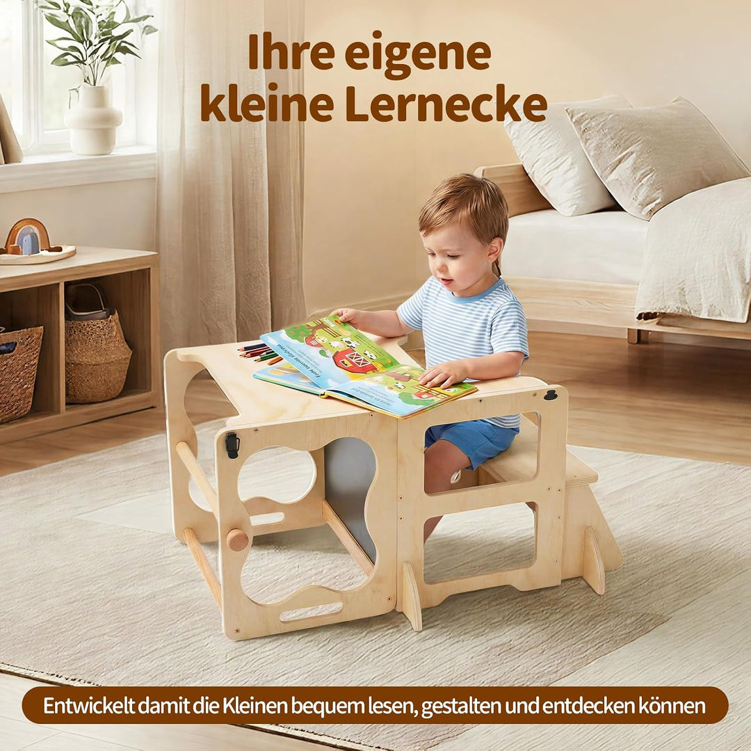 COSYLAND Montessori Lernturm Kinder ab 1 Jahr, klappbarer Lernturm 3 in 1 mit Tafel, Learning Tower