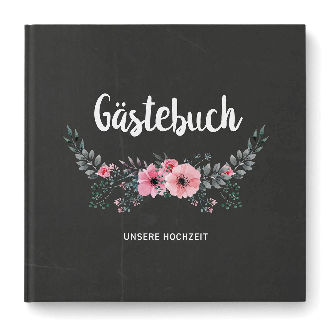 DeinWeddingshop Gästebuch zur Hochzeit mit Fragen - quadratisch - Hochzeitsgästebuch Hochzeitsalbum