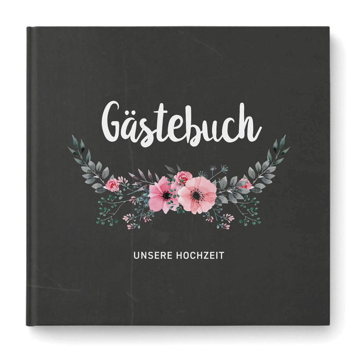 DeinWeddingshop Gästebuch zur Hochzeit mit Fragen - quadratisch - Hochzeitsgästebuch Hochzeitsalbum