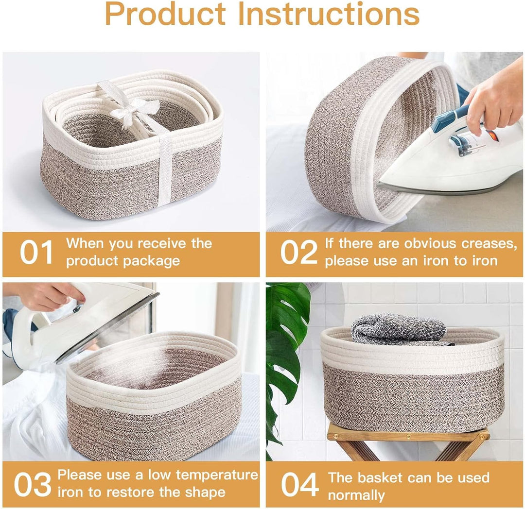 Aufbewahrungskorb Baumwollseil Geflochten 4er-Set,Körbe Aufbewahrung Bad Wickeltisch Organizer Flech
