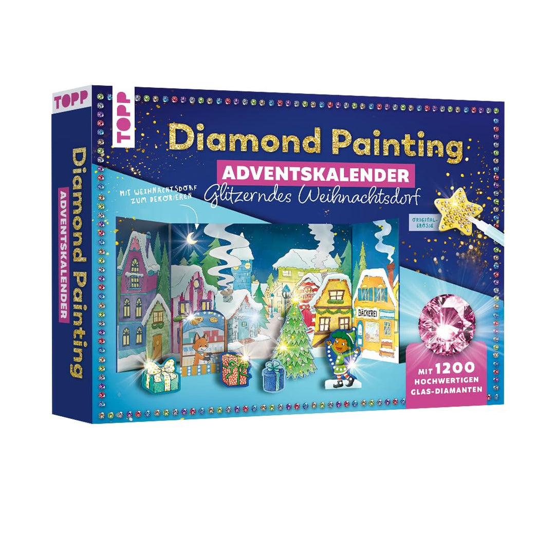 Diamond Painting Adventskalender Glitzerndes Weihnachtsdorf. Mit Material und Werkzeug für 24 Aufste